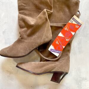 Vintage NWT 80s 90s Western Coastal Cowgirl Boho Suede Leather Slouch Boots 6.5